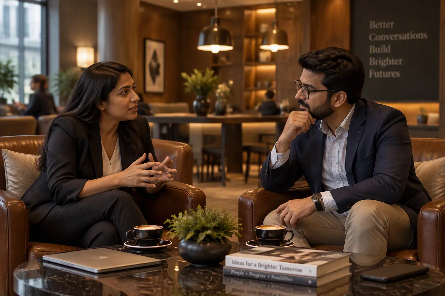 A candidate and a hiring manager talking across a table with an offer letter between them